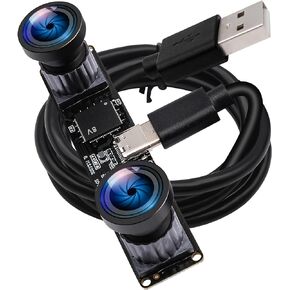 60fps USB Camera 4MP Synchronization USB Camera Module with 120Degree No Distortion Dual Lens 3840X1080P 3D Stereo USB Webcam for PC Computer Camera for Face Recognition VR Biometric Detection
