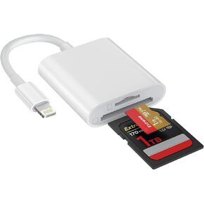 Apple MFi Certified Lightning to SD Card Reader for iPhone, Dual Card Slot Memory Card Reader for iPhone, Supports SD/TF Cards Trail Game Camera Viewer, Portable Micro SD Card Reader for iPhone