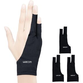 Wacom Drawing Glove, Two-Finger Artist Glove for Drawing Tablet Pen Display, 90% Recycled Material, eco-Friendly, one-Size (3 Pack), Black