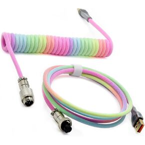 Braided Keyboard Cables 1.5m Coiled Type-C to USB A with Detachable Aviator Connector.for Gaming Keyboard/Tablet (Purple)