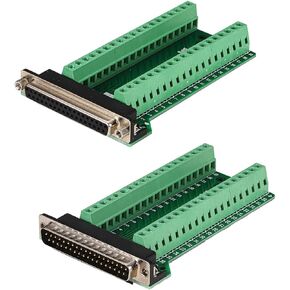 2Pcs DB37 Male Female Breakout Board Connector, RS232 D-SUB Serial 37 Pin Port Terminal Solderfree Adapter with Nut
