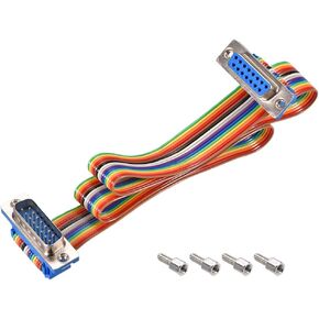uxcell IDC Rainbow Wire Flat Ribbon Cable DB15 Male to DB15 Female Connector 2.54mm Pitch 19.7inch Length