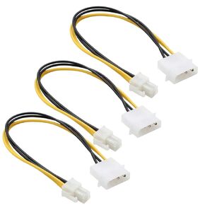 3-Pack LP4 Molex Male to ATX 4 pin Male Auxiliary Power Adapter Cable 9.5-inch (24cm)