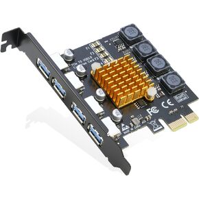 RIITOP USB 3.0 PCIe Card 4-Port PCI Express x1 to USB 3.0 Expansion Adapter Internal USB3 HUB on PC for Win 11/10 (No Additional Power Required)