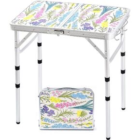Folding Camping Table 2ft Portable Pinic Table Adjustable Height Table Small Card Table Aluminum Foldable Lightweight with Carry Handle for Outdoor Indoor Hiking Camp BBQ Beach (Misty Lilac)