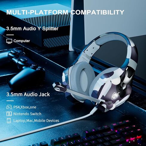 PHOINIKAS PS4 Gaming Headset for PC, PS5, Switch, H9 Xbox One Headset with Noise Cancelling Mic, Over Ear Stereo Headphones with Bass Surround (Violet) in Kuwait