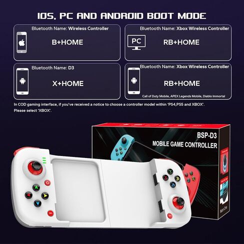 وحدة التحكم في الألعاب المحمولة لجهاز iPhone iOS Android PC عصا التحكم: تعمل مع iPhone15/14/13/X، iPad، Samsung Galaxy، M-otorola، TCL، Tablet، COD- اتصال لاسلكي (أبيض) in Kuwait