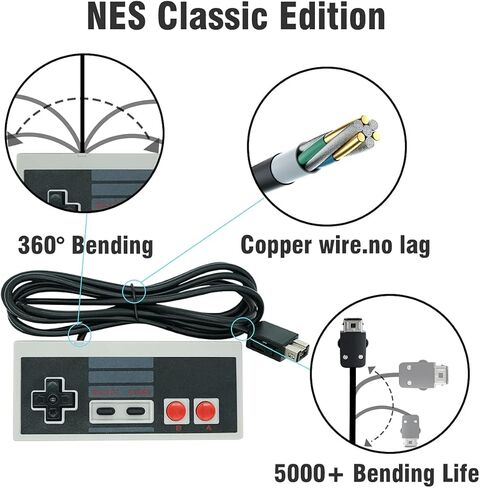 وحدة تحكم NES للإصدار الكلاسيكي NES ونينتندو كلاسيك ميني، وحدة تحكم ريترو بطول 10 أقدام، وحدات تحكم NES الكلاسيكية (عبوتان) in Kuwait