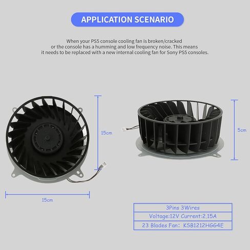 مروحة تبريد داخلية PS5، ABS ومواد معدنية 23 شفرات مروحة تبريد وحدة المعالجة المركزية PS5، KSB1212HGG4E DC 12V، 2.15A، 3 Pin استبدال مروحة تبريد داخلية مناسبة لوحدة تحكم Playstation 5 in Saudi Arabia
