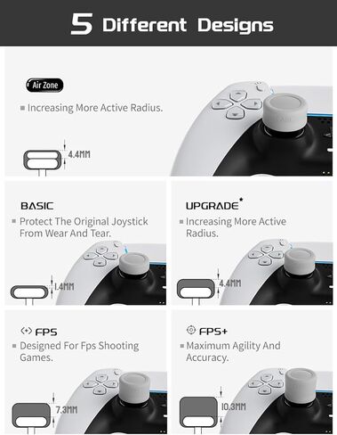 مجموعة مقابض الإبهام المريحة من ELETIUO لوحدة تحكم PS5/PS4، غطاء عصا التحكم من السيليكون المضاد للانزلاق مع 5 تصميمات، غطاء عصا التحكم التناظرية المخصصة، 5 أزواج/10 قطع، أسود in Kuwait