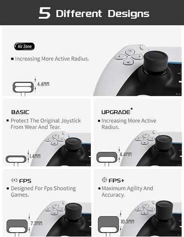 ELETIUO Ergonomic Thumb Grips Set for PS5/PS4 Controller,Anti-Slip Silicone Joystick Cap with 5 Designs,Custom Analog Thumbsticks Cover,5Pairs/10pcs,Black in Saudi Arabia