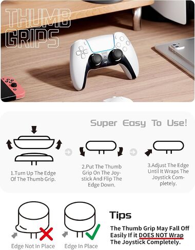 ELETIUO Ergonomic Thumb Grips Set for PS5/PS4 Controller,Anti-Slip Silicone Joystick Cap with 5 Designs,Custom Analog Thumbsticks Cover,5Pairs/10pcs,Black in Saudi Arabia