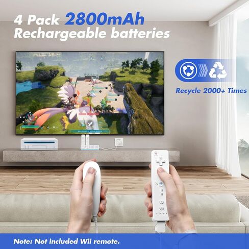 KEKUCULL Remote Controller Charger Station for Wii/Wii U with 4 Pack 2800mAh Rechargeable Battery Pack, Charging Dock Station for Wii Controller, Remotes are not Included in Kuwait