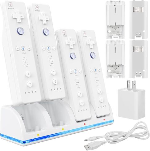KEKUCULL Remote Controller Charger Station for Wii/Wii U with 4 Pack 2800mAh Rechargeable Battery Pack, Charging Dock Station for Wii Controller, Remotes are not Included in Kuwait