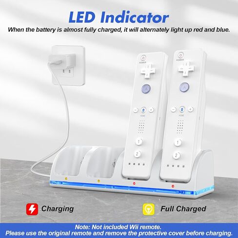 KEKUCULL Remote Controller Charger Station for Wii/Wii U with 4 Pack 2800mAh Rechargeable Battery Pack, Charging Dock Station for Wii Controller, Remotes are not Included in Kuwait