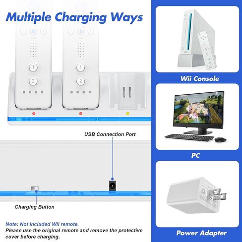 KEKUCULL Remote Controller Charger Station for Wii/Wii U with 4 Pack 2800mAh Rechargeable Battery Pack, Charging Dock Station for Wii Controller, Remotes are not Included in Kuwait