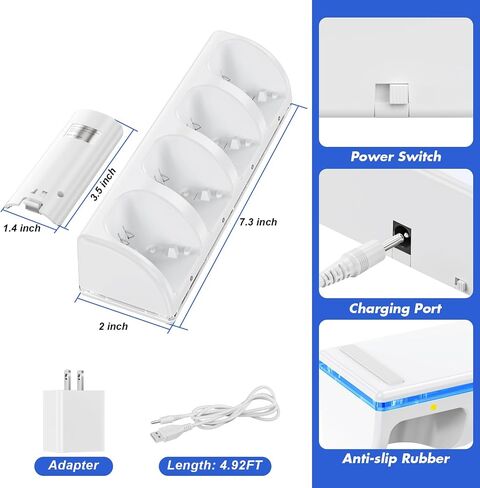 KEKUCULL Remote Controller Charger Station for Wii/Wii U with 4 Pack 2800mAh Rechargeable Battery Pack, Charging Dock Station for Wii Controller, Remotes are not Included in Kuwait