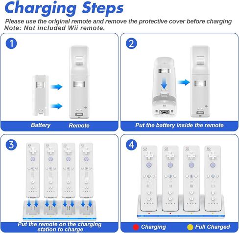 KEKUCULL Remote Controller Charger Station for Wii/Wii U with 4 Pack 2800mAh Rechargeable Battery Pack, Charging Dock Station for Wii Controller, Remotes are not Included in Kuwait
