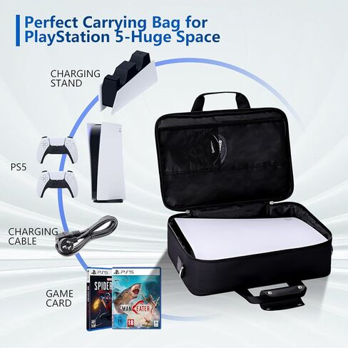 G-STORY Carrying Travel Bag, Case Storage Compatible with Playstation 5 Console, with Zinc Alloy Zippers for Console, Controllers and Accessories, One Controller Skin is Included in Saudi Arabia