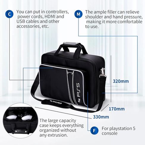 G-STORY Carrying Travel Bag, Case Storage Compatible with Playstation 5 Console, with Zinc Alloy Zippers for Console, Controllers and Accessories, One Controller Skin is Included in Saudi Arabia