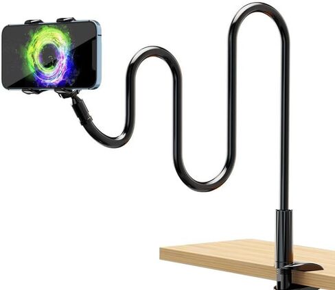 Gooseneck Phone Holder for Bed or Desk: Gooseneck Cell Phone Stand with 43.3 Inches Flexible Long Arm & Clamp | Headboard Phone Mount with Clip Fit for iPhone or Mobile Phone (Black) in Saudi Arabia