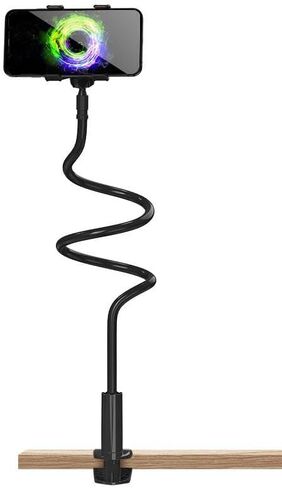 Gooseneck Phone Holder for Bed or Desk: Gooseneck Cell Phone Stand with 43.3 Inches Flexible Long Arm & Clamp | Headboard Phone Mount with Clip Fit for iPhone or Mobile Phone (Black) in Saudi Arabia