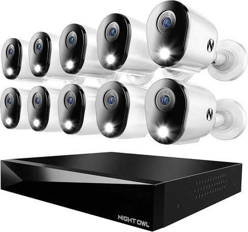 نظام كاميرا مراقبة للمنزل Night Owl 2-Way Audio 20 Channel DVR Video Home Security Camera مع (12) كاميرات ردع داخلية/خارجية سلكية بدقة 4K HD وقرص صلب سعة 2 تيرابايت (إضافة ما يصل إلى 4 كاميرات Wi-Fi) (12 كاميرا) in Saudi Arabia