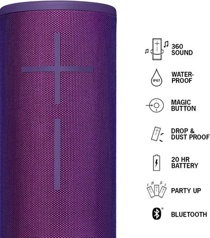 مكبر صوت بلوتوث لاسلكي محمول Ultimate Ears MEGABOOM 3 (صوت قوي + صوت صاعد، بلوتوث، زر سحري، مقاوم للماء، بطارية 20 ساعة) - أسود ليلي، كبير in Kuwait