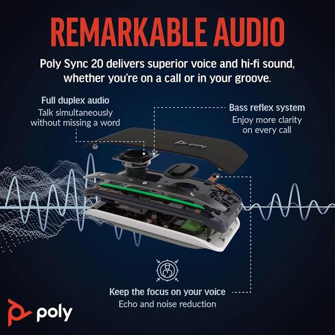 هاتف Plantronics Poly Sync 20 USB-C الشخصي المحمول الذكي عمر البطارية الطويل - تقليل الضوضاء/الصدى - يعمل مع فرق (معتمد)، Zoom، PC، Mac، Mobile - Amazon Exclusive in Saudi Arabia