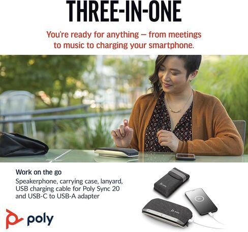 هاتف Plantronics Poly Sync 20 USB-C الشخصي المحمول الذكي عمر البطارية الطويل - تقليل الضوضاء/الصدى - يعمل مع فرق (معتمد)، Zoom، PC، Mac، Mobile - Amazon Exclusive in Saudi Arabia