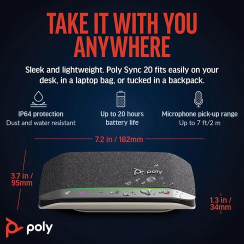 هاتف Plantronics Poly Sync 20 USB-C الشخصي المحمول الذكي عمر البطارية الطويل - تقليل الضوضاء/الصدى - يعمل مع فرق (معتمد)، Zoom، PC، Mac، Mobile - Amazon Exclusive in Saudi Arabia