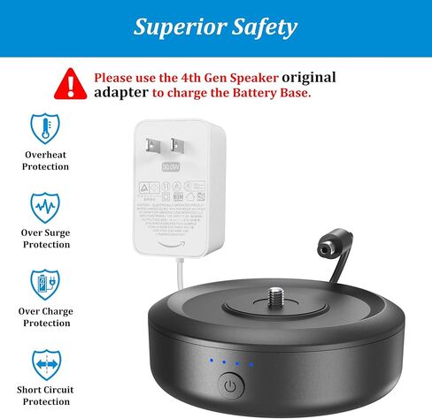 قاعدة بطارية PlusAcc للجيل الرابع من Echo - حامل حامل شاحن محمول بقدرة 10000 مللي أمبير في الساعة، وقت تشغيل 7 ساعات، قاعدة شحن قابلة لإعادة الشحن لجهاز Echo 4th Gen (أسود) in Kuwait