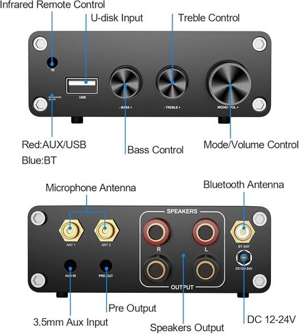 KIMIUP AC01 مضخم صوت ستيريو صغير هاي فاي TPA3116 مضخم صوت ثنائي القناة مناسب لمكبرات الصوت المنزلية 100 وات × 2 مع مصدر طاقة 24 فولت 5 أمبير (مكبر صوت + جهاز تحكم عن بعد + طاقة) in Kuwait