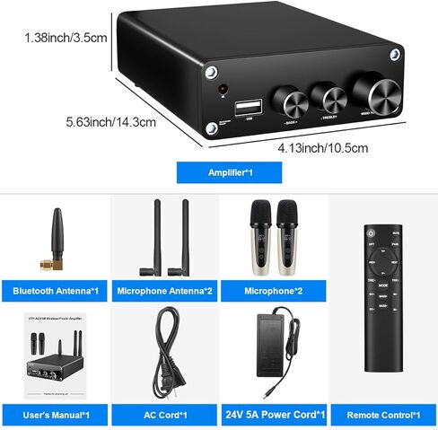 KIMIUP AC01 مضخم صوت ستيريو صغير هاي فاي TPA3116 مضخم صوت ثنائي القناة مناسب لمكبرات الصوت المنزلية 100 وات × 2 مع مصدر طاقة 24 فولت 5 أمبير (مكبر صوت + جهاز تحكم عن بعد + طاقة) in Kuwait