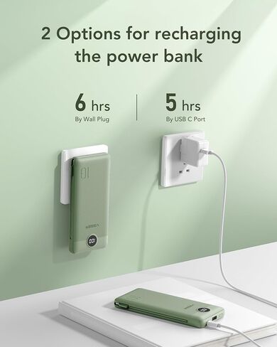 شاحن VEGER المحمول لكابلات iPhone المدمجة ومقبس الحائط، بنك طاقة USB C سريع الشحن بقدرة 10000 مللي أمبير في الساعة، حزمة بطارية أساسية للسفر متوافقة مع أجهزة iPhone وiPad وSamsung المزيد من الأجهزة (أخضر) in Kuwait