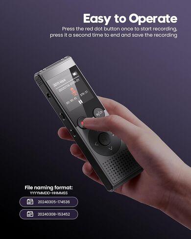 128GB Digital Voice Recorder - 3072 Kbps HD Recording Voice Recorder with Playback Dual Microphone A-B Repeat Recording Monitoring & Noise Reduction Voice Activated Recording & Lock Screen Key in Saudi Arabia