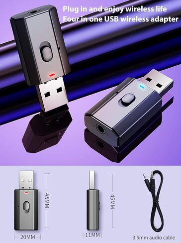 جهاز إرسال الصوت USB ذو الأسنان الزرقاء، محول استقبال المكالمات الصوتية للسيارة والكمبيوتر اللوحي والكمبيوتر المحمول والكمبيوتر الشخصي والتلفزيون، التوصيل والتشغيل، aptX الكمون المنخفض in Kuwait