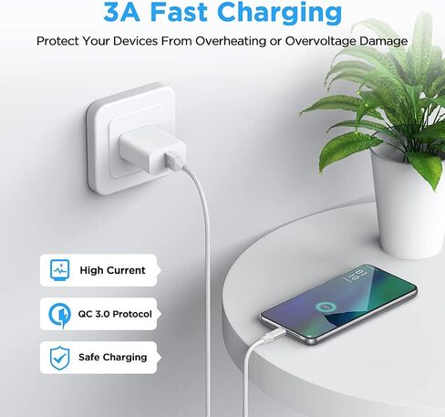 etguuds 6ft USB A to USB C Cable, 2Pack Fast Charging Cord Type C Charger | for iPhone 17 16 15 Pro Max Plus 16e 17 Air, Samsung Galaxy S26 S25 S24 S23 S22 S21 S20 A17 A16 A56 A55 Flip Fold, Gray in Kuwait