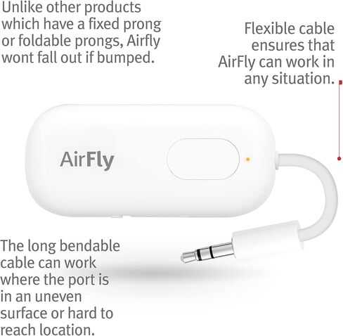 اثنا عشر جنوبًا AirFly Duo | جهاز إرسال بلوتوث لاسلكي مع مشاركة الصوت لما يصل إلى 2 AirPods / سماعات رأس، يستخدم مع أي مقبس 3.5 ملم على الطائرات ومعدات الصالة الرياضية وأجهزة iPad/الأجهزة اللوحية، أبيض، 1 × 4 بوصة in Kuwait