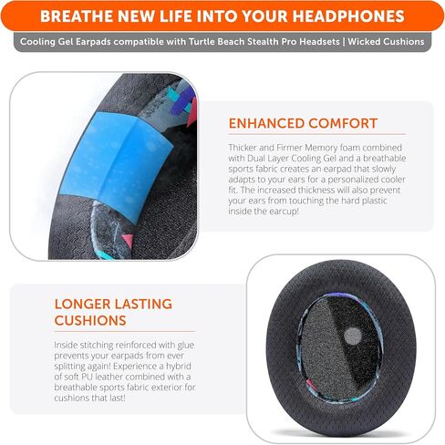 WC Freeze Stealth Pro - وسادات أذن جل تبريد لـ Turtle Beach Stealth Pro من Wicked Cushions - تعزيز الراحة والمتانة والسمك وعزل الصوت لجلسات ألعاب فائقة | أسود in Kuwait
