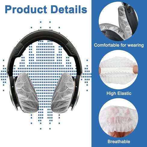 200 قطعة من أغطية الأذن لسماعات الرأس للاستعمال مرة واحدة، أغطية وسائد أذن صحية غير منسوجة قابلة للتمدد، أغطية لأغطية الأذن تناسب معظم سماعات الأذن (9 سم/3.54 بوصة (أبيض)) in Kuwait