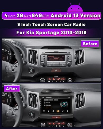 8 Core 4+64GB Wireless Apple Carplay for Kia Sportage Android Radio 2010-2016, Hikity 9'' Touch Screen Sportage Stereo with Android Auto, 32EQ DSP, GPS Navigation, WiFi, 59 UI, SWC, Backup Cam in Saudi Arabia