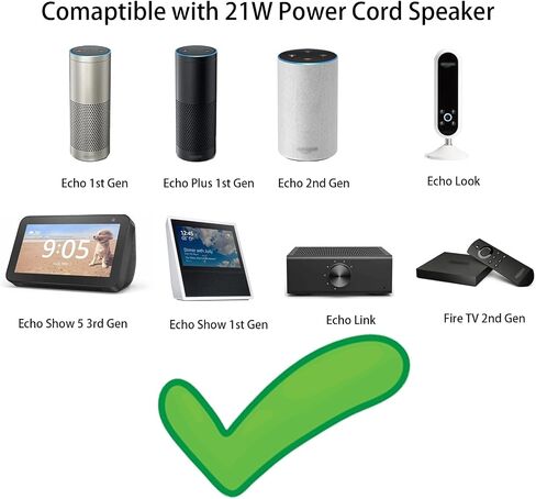 White 21W Power Cord for Echo Show 5 3rd Generation 2023 Release, Echo Show 1st Gen, Echo 1st/2nd Gen, Power Adapter Charger in Saudi Arabia