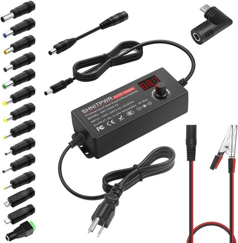 SHNITPWR 72W universal Power Supply Adjustable DC 3V ~ 24V 3A AC/DC Adapter with USB C Charger PD 65W Upgraded 100V-240V AC to DC Converter Variable Power Adapter, 14 Tips, Alligator Clips Power Cable in Saudi Arabia