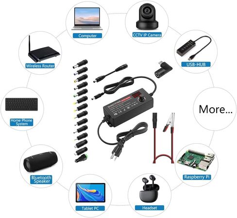 SHNITPWR 72W universal Power Supply Adjustable DC 3V ~ 24V 3A AC/DC Adapter with USB C Charger PD 65W Upgraded 100V-240V AC to DC Converter Variable Power Adapter, 14 Tips, Alligator Clips Power Cable in Saudi Arabia