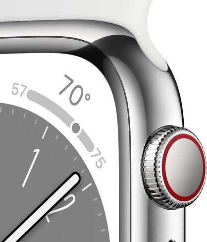 Apple Watch Series 8 (نظام تحديد المواقع + شبكة خلوية، 45 ملم) هيكل من الفولاذ المقاوم للصدأ بلون جرافيت مع حزام رياضي منتصف الليل، M/L (تم تجديد Premium) in Kuwait