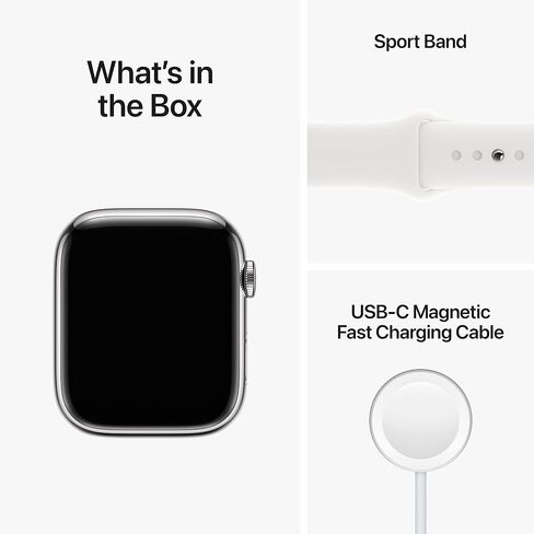 Apple Watch Series 8 (نظام تحديد المواقع + شبكة خلوية، 45 ملم) هيكل من الفولاذ المقاوم للصدأ بلون جرافيت مع حزام رياضي منتصف الليل، M/L (تم تجديد Premium) in Kuwait