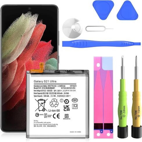 6500mAh Galaxy S21 Ultra Battery Replacement Kit, [2024 New Upgrade] High Capacity New 0 Cycle Li-Polymer Battery Compatible with Samsung Galaxy S21 Ultra 5G SM-G998B/DS SM-G998U with Repair Tools in Saudi Arabia