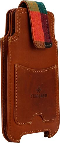 Leather Dual Phone Case Printed Cloth Belt Loop Slim Profile Dual Functionality Professionals Travelers (Umber) in Saudi Arabia