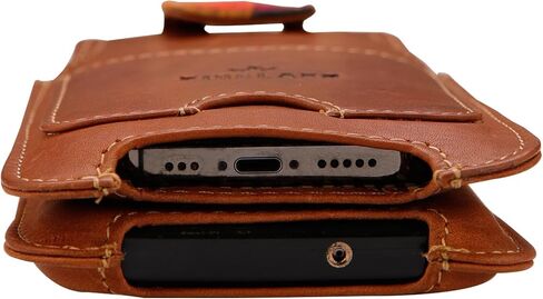 Leather Dual Phone Case Printed Cloth Belt Loop Slim Profile Dual Functionality Professionals Travelers (Umber) in Saudi Arabia